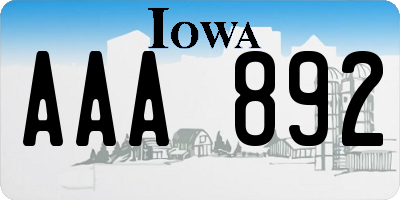 IA license plate AAA892