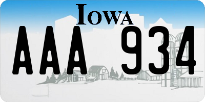 IA license plate AAA934