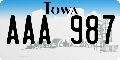 IA license plate AAA987