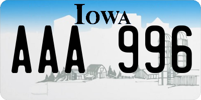 IA license plate AAA996