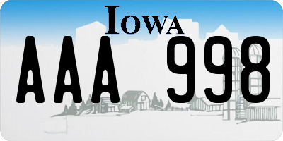 IA license plate AAA998