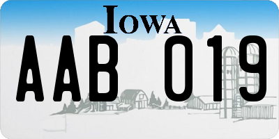 IA license plate AAB019