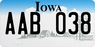 IA license plate AAB038