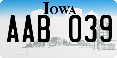 IA license plate AAB039