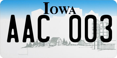 IA license plate AAC003