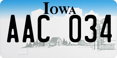 IA license plate AAC034