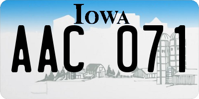 IA license plate AAC071