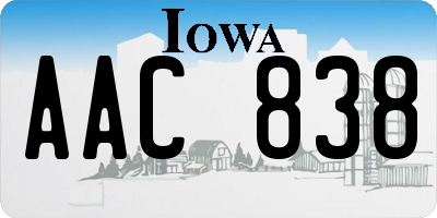 IA license plate AAC838