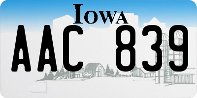 IA license plate AAC839