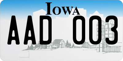 IA license plate AAD003