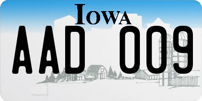 IA license plate AAD009