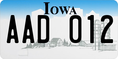 IA license plate AAD012