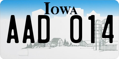 IA license plate AAD014