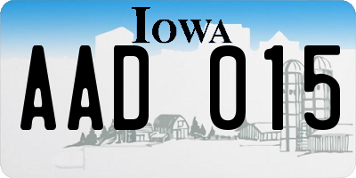 IA license plate AAD015