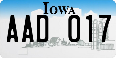 IA license plate AAD017