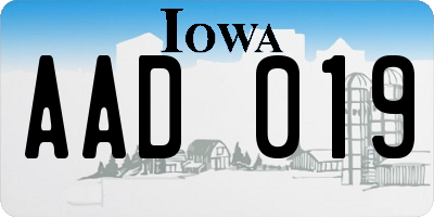 IA license plate AAD019