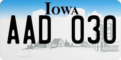 IA license plate AAD030