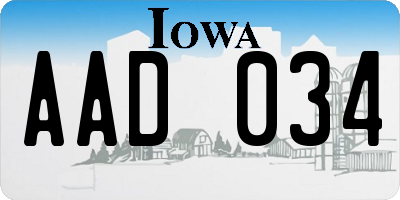 IA license plate AAD034