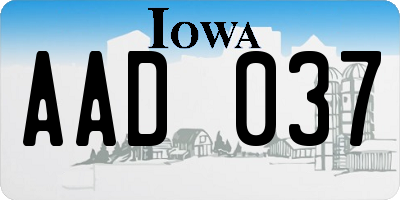 IA license plate AAD037