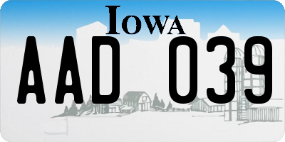 IA license plate AAD039