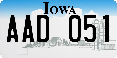 IA license plate AAD051