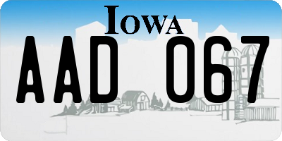 IA license plate AAD067