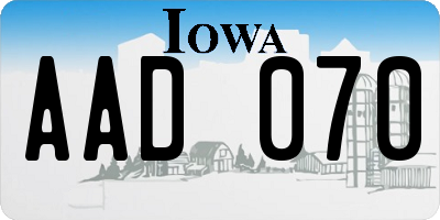 IA license plate AAD070