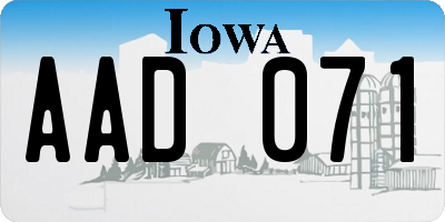 IA license plate AAD071