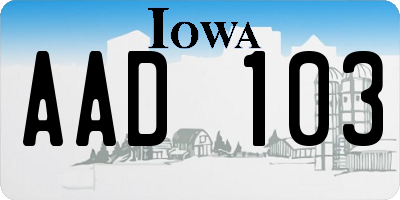 IA license plate AAD103