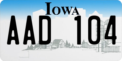 IA license plate AAD104