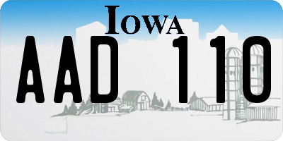 IA license plate AAD110