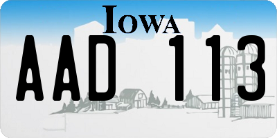 IA license plate AAD113