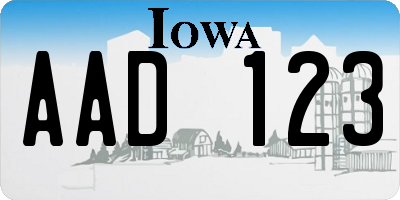 IA license plate AAD123