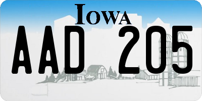 IA license plate AAD205