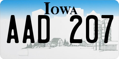 IA license plate AAD207
