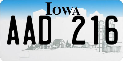 IA license plate AAD216