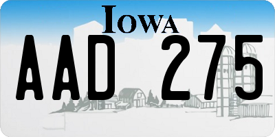 IA license plate AAD275