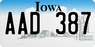 IA license plate AAD387