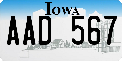 IA license plate AAD567