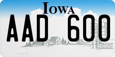 IA license plate AAD600