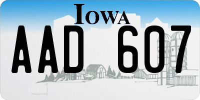 IA license plate AAD607