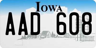 IA license plate AAD608