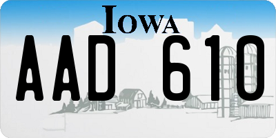 IA license plate AAD610