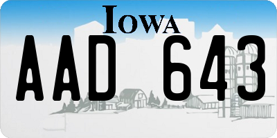 IA license plate AAD643