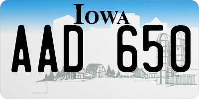 IA license plate AAD650