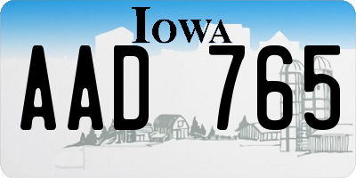 IA license plate AAD765