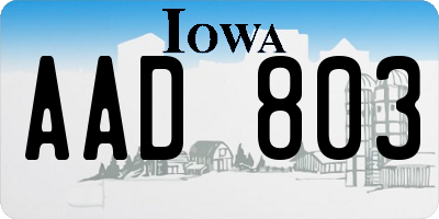 IA license plate AAD803
