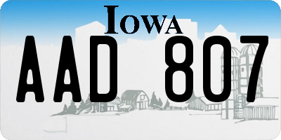 IA license plate AAD807