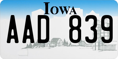 IA license plate AAD839