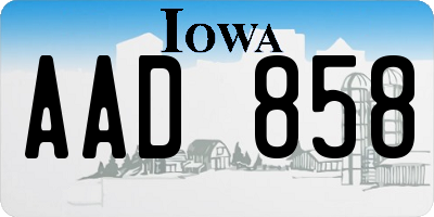 IA license plate AAD858